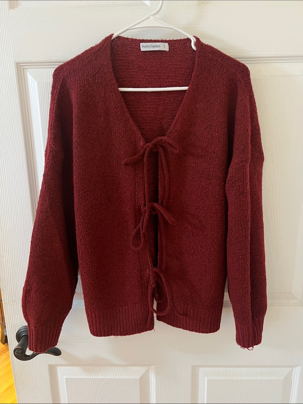 PrettyGarden Burgundy Tie-Front Cardigan Sweater - Women